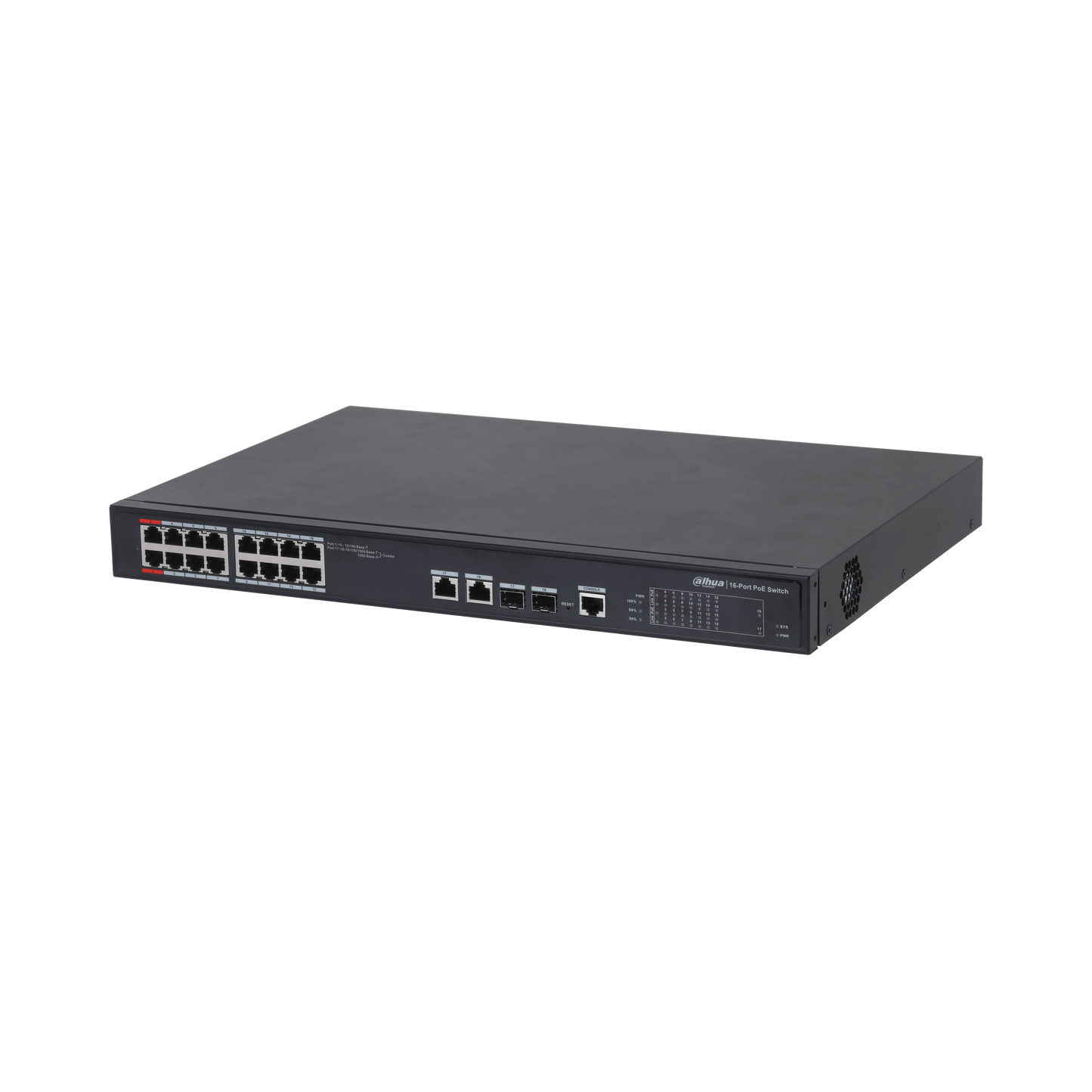Dahua 16-port 100 Mbps + 2-port Gigabit Managed PoE Switch PFS4218-16ET-240