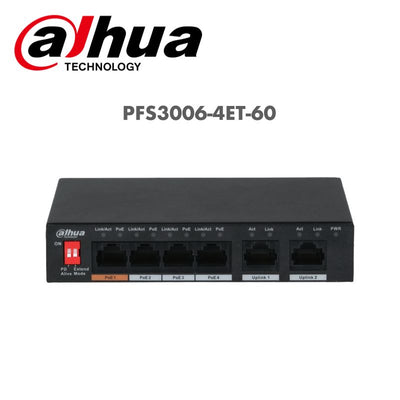 Dahua 6-Port 10/100Mbps Unmanaged Desktop Switch with 4 PoE Ports PFS3006-4ET-60 | dahua, Networking switches | Global Security