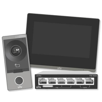Uniview Villa DoorStation, Monitor & PoE Switch Kit UV-KIT/201S/372S/NSW2020 | Intercom | Intercom, IP intercom, IP Intercom Kit, UNV | Global Security